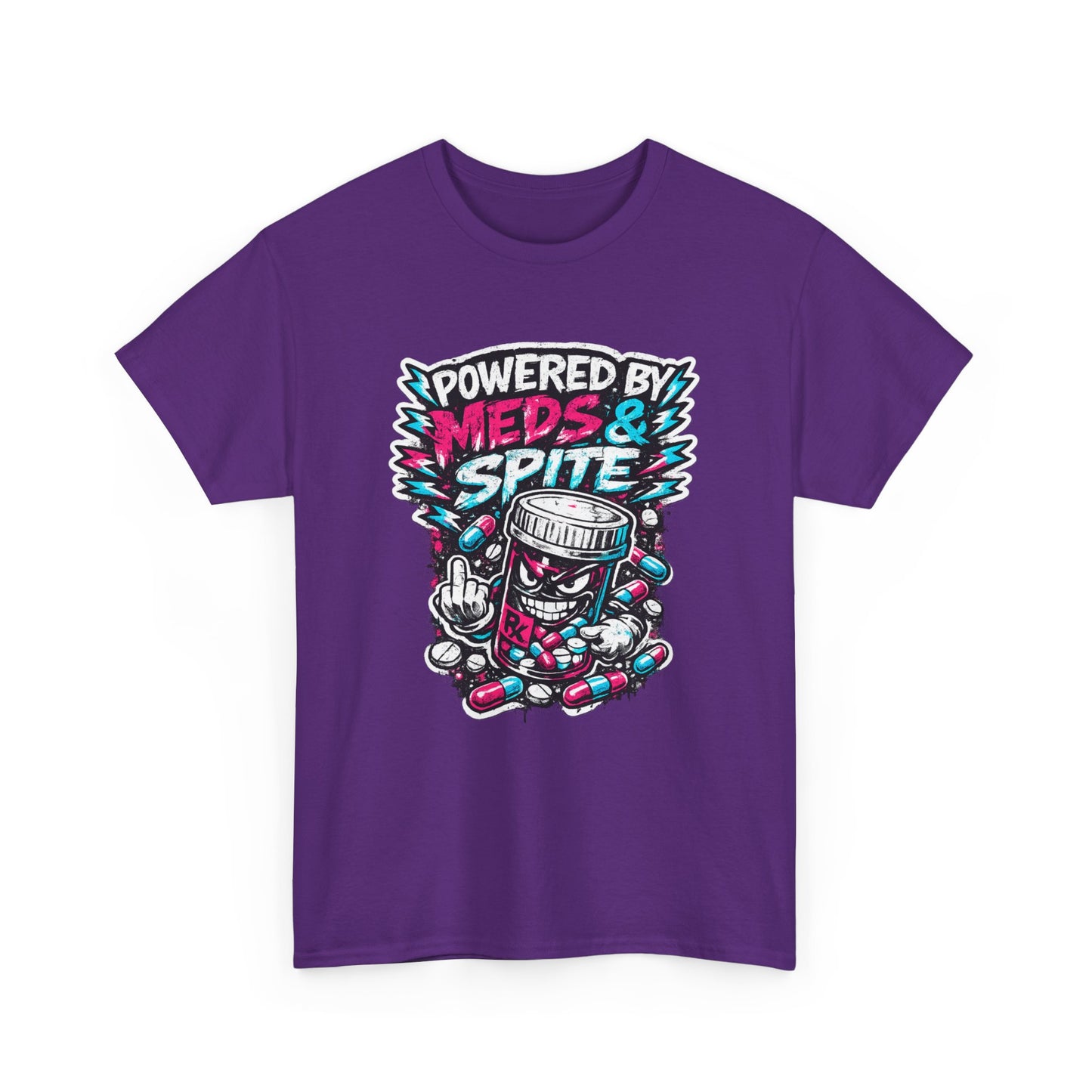Powered By Meds & Spite T-Shirt — Funny Grunge Medication Graphic Tee