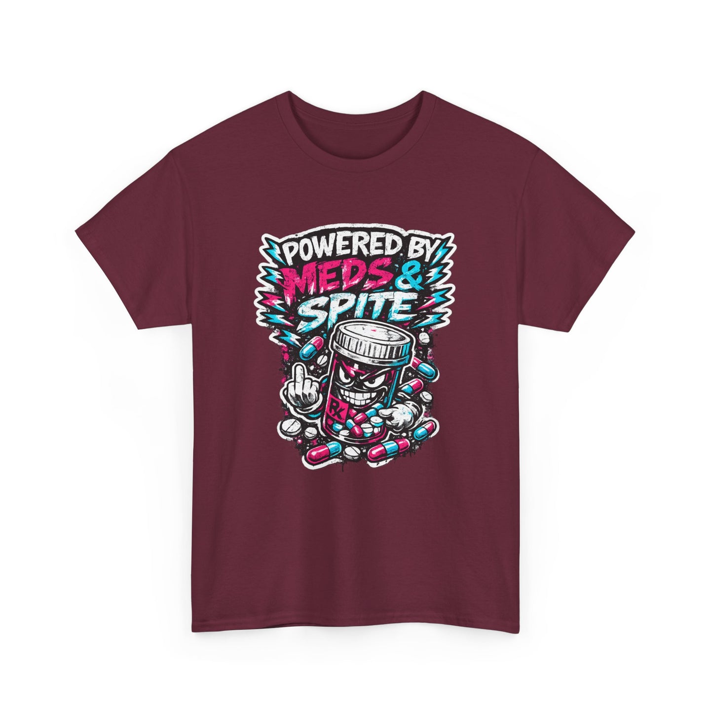 Powered By Meds & Spite T-Shirt — Funny Grunge Medication Graphic Tee