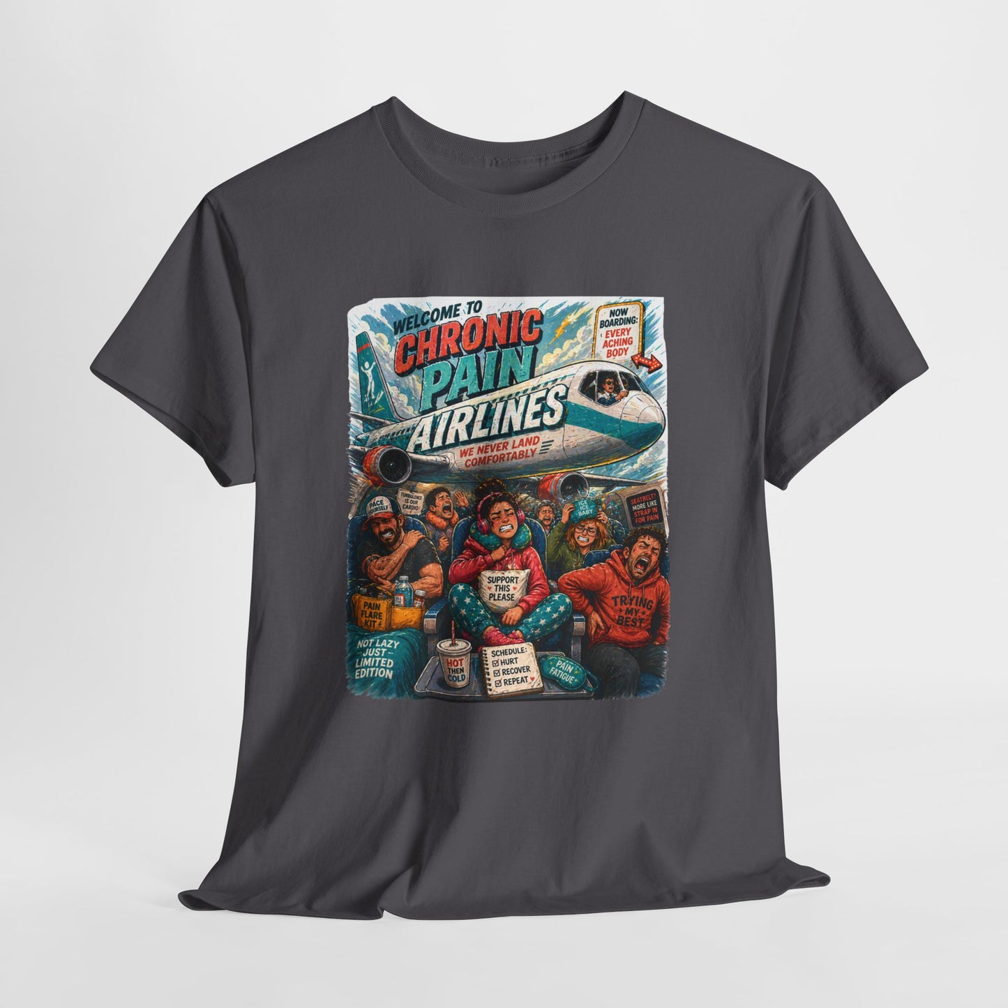 Chronic Pain Airlines Graphic Tee — Supportive Awareness Travel Vibe