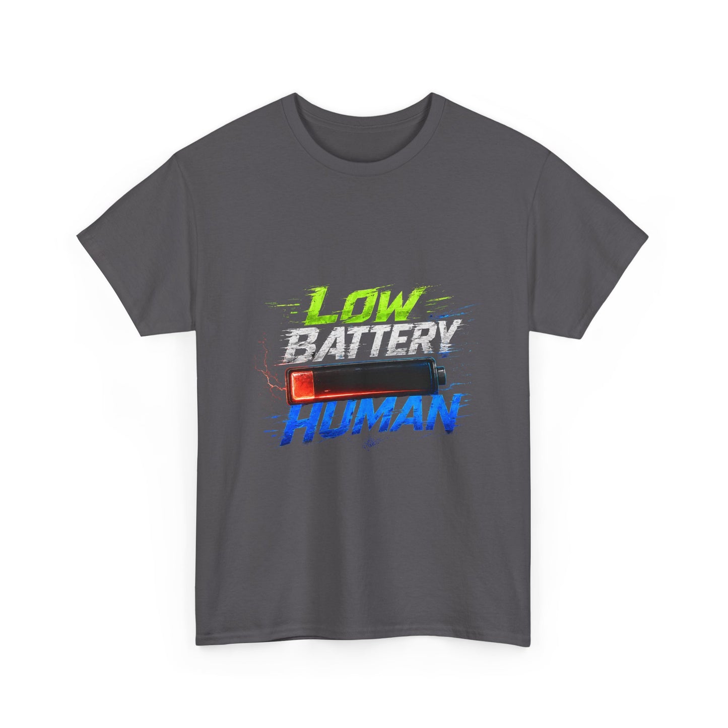 Low Battery Human T-Shirt – Funny Exhausted Gamer/Office Tee