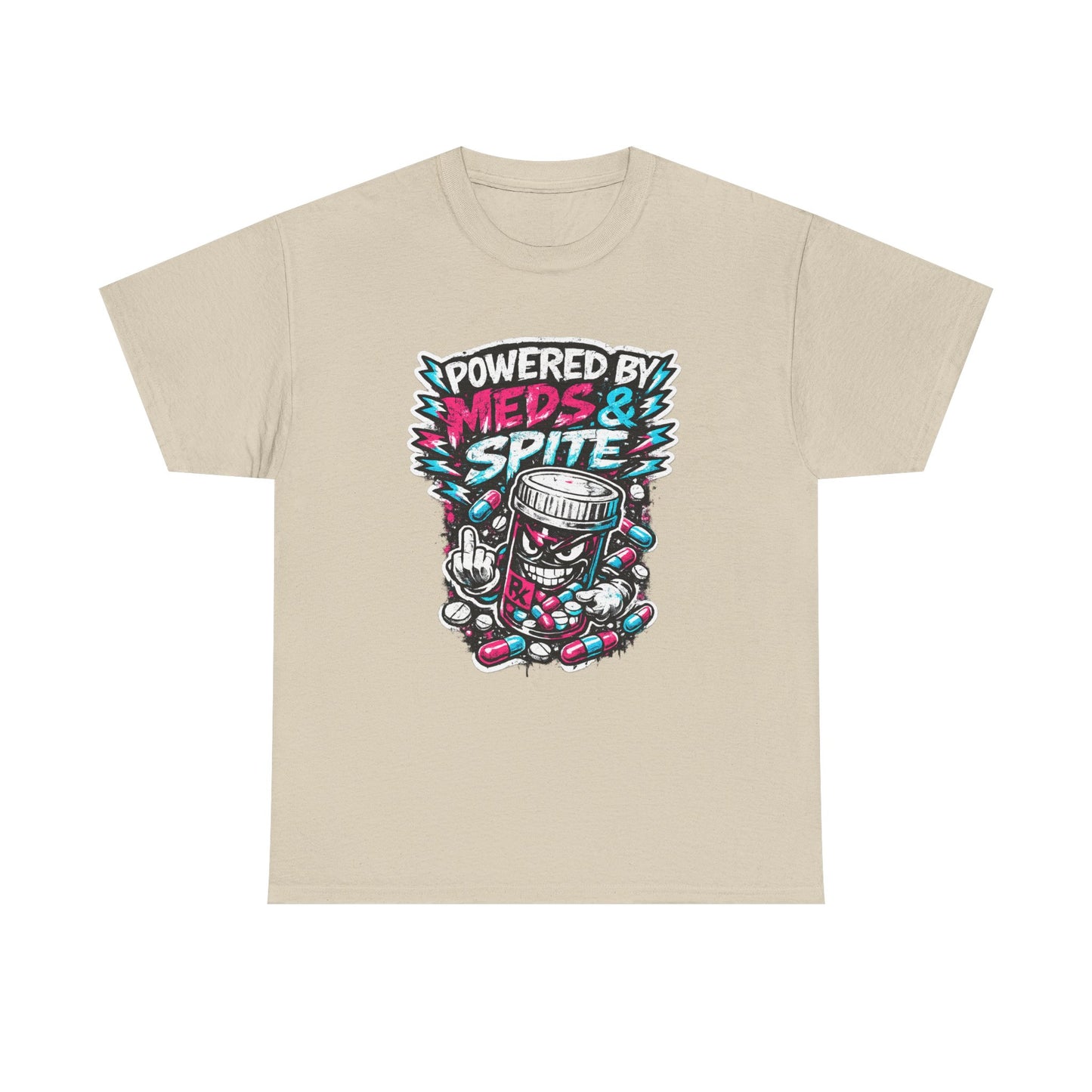 Powered By Meds & Spite T-Shirt — Funny Grunge Medication Graphic Tee