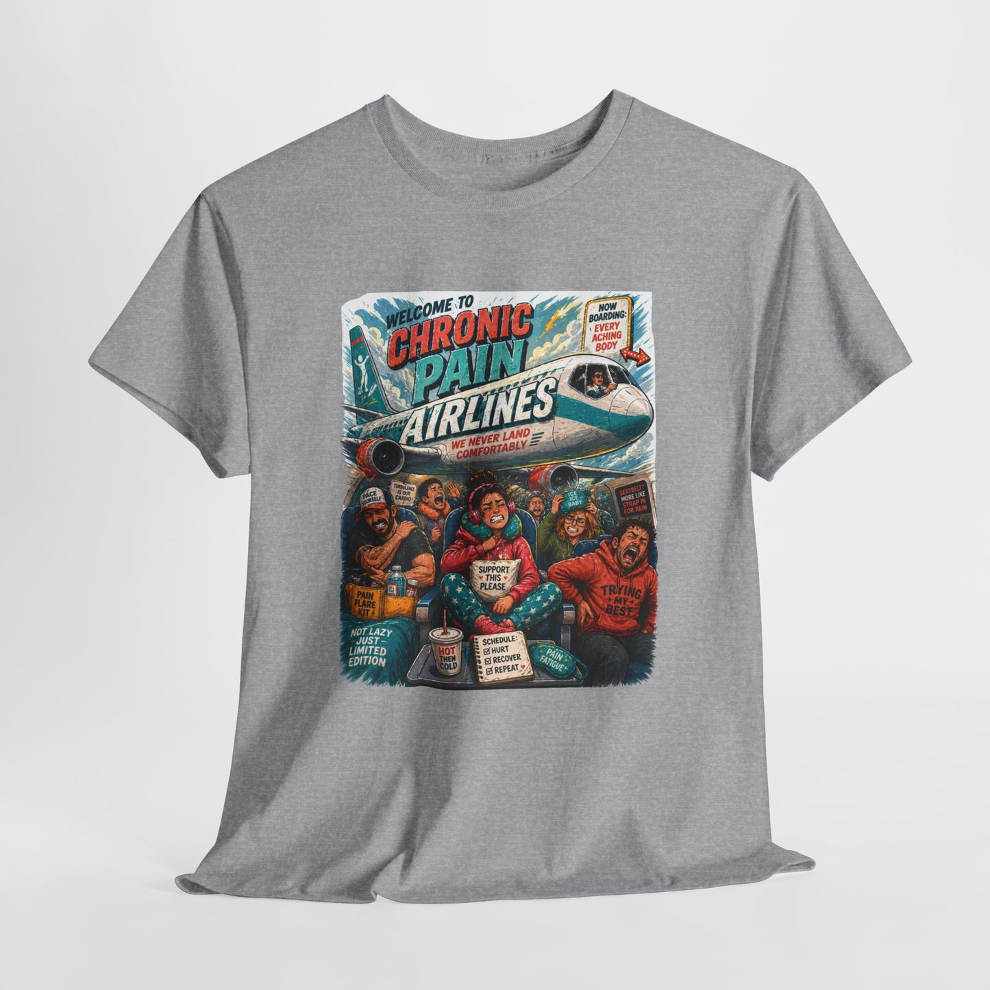 Chronic Pain Airlines Graphic Tee — Supportive Awareness Travel Vibe
