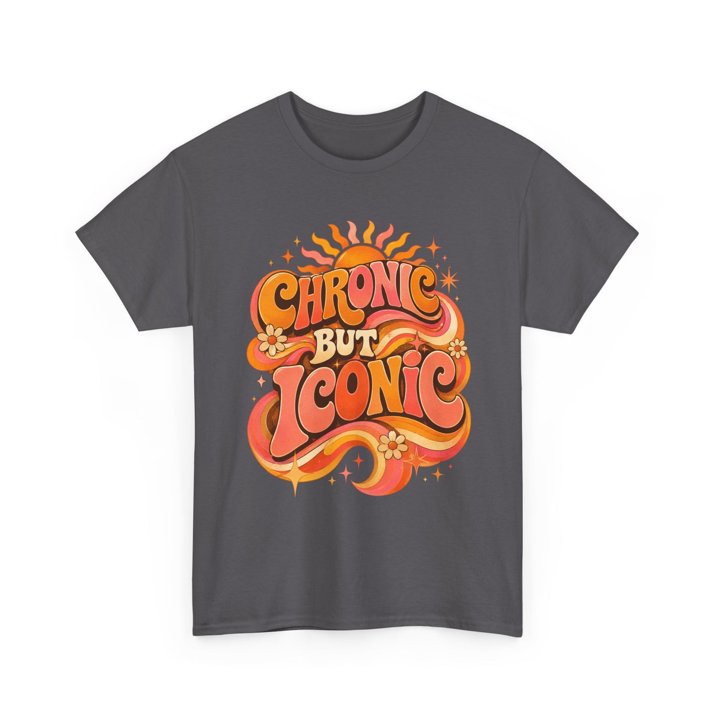 Chronic But Iconic T-Shirt — Retro 70s Sunflower Graphic Tee for Chronic Illness Awareness