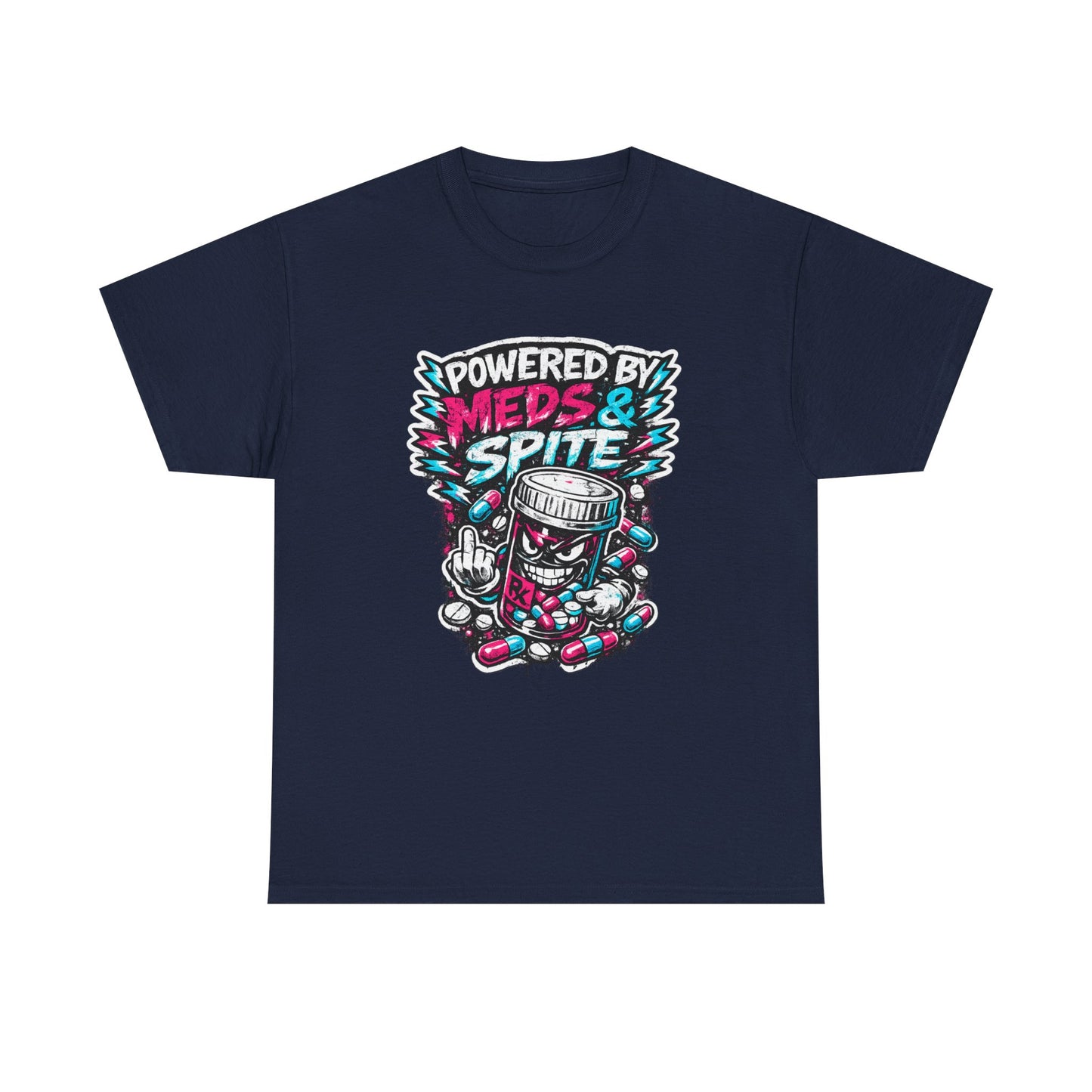 Powered By Meds & Spite T-Shirt — Funny Grunge Medication Graphic Tee