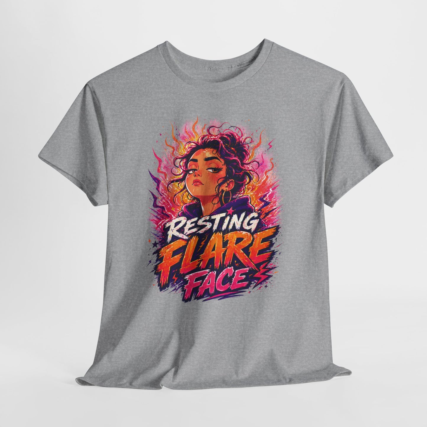 Resting Flare Face T-Shirt — Bold Fiery Graphic Tee for Women & Teens
