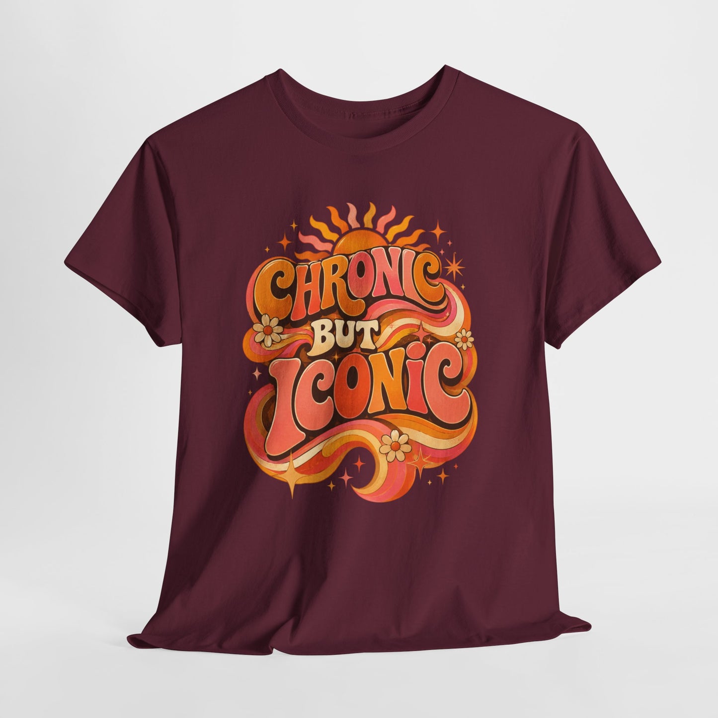 Chronic But Iconic T-Shirt — Retro 70s Sunflower Graphic Tee for Chronic Illness Awareness