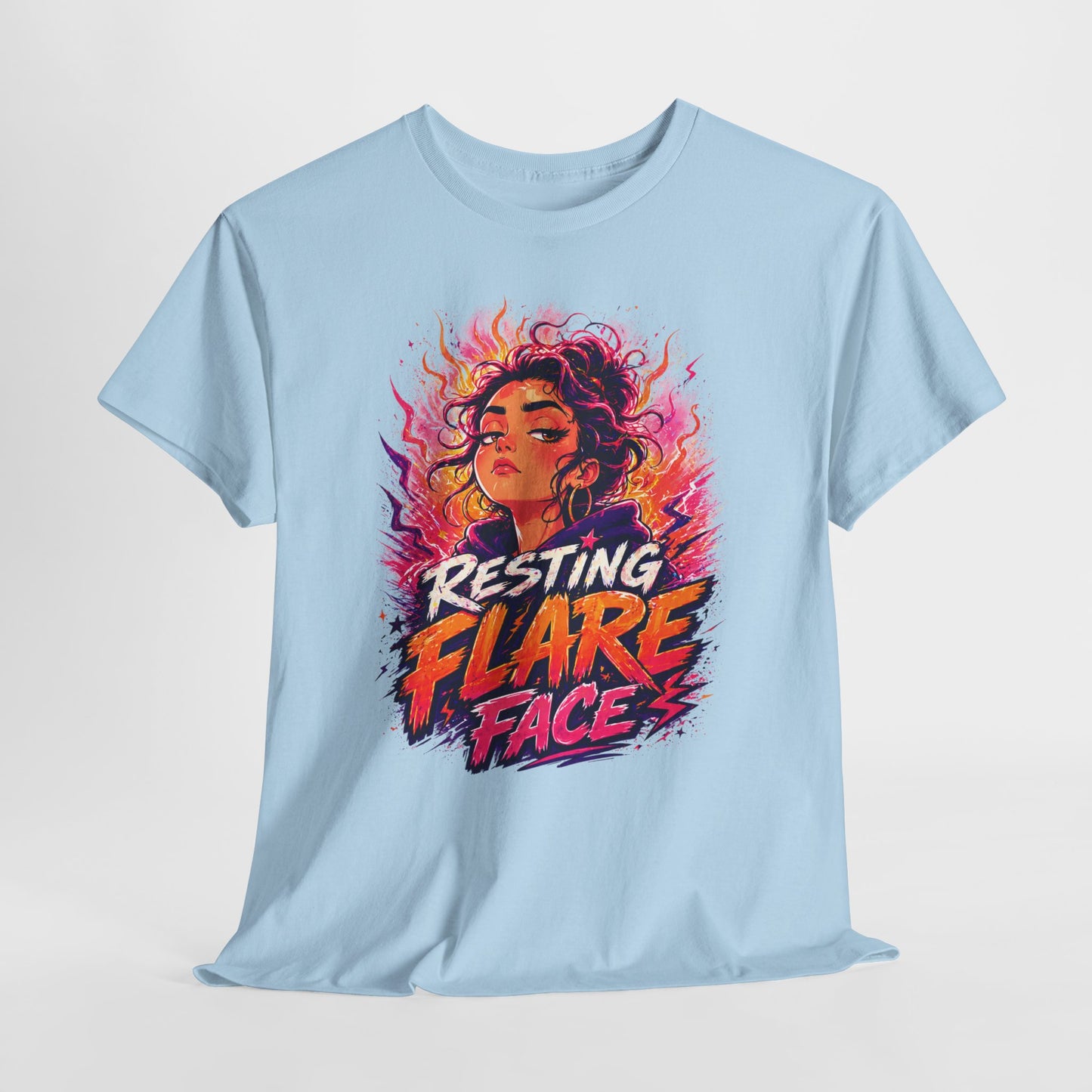 Resting Flare Face T-Shirt — Bold Fiery Graphic Tee for Women & Teens