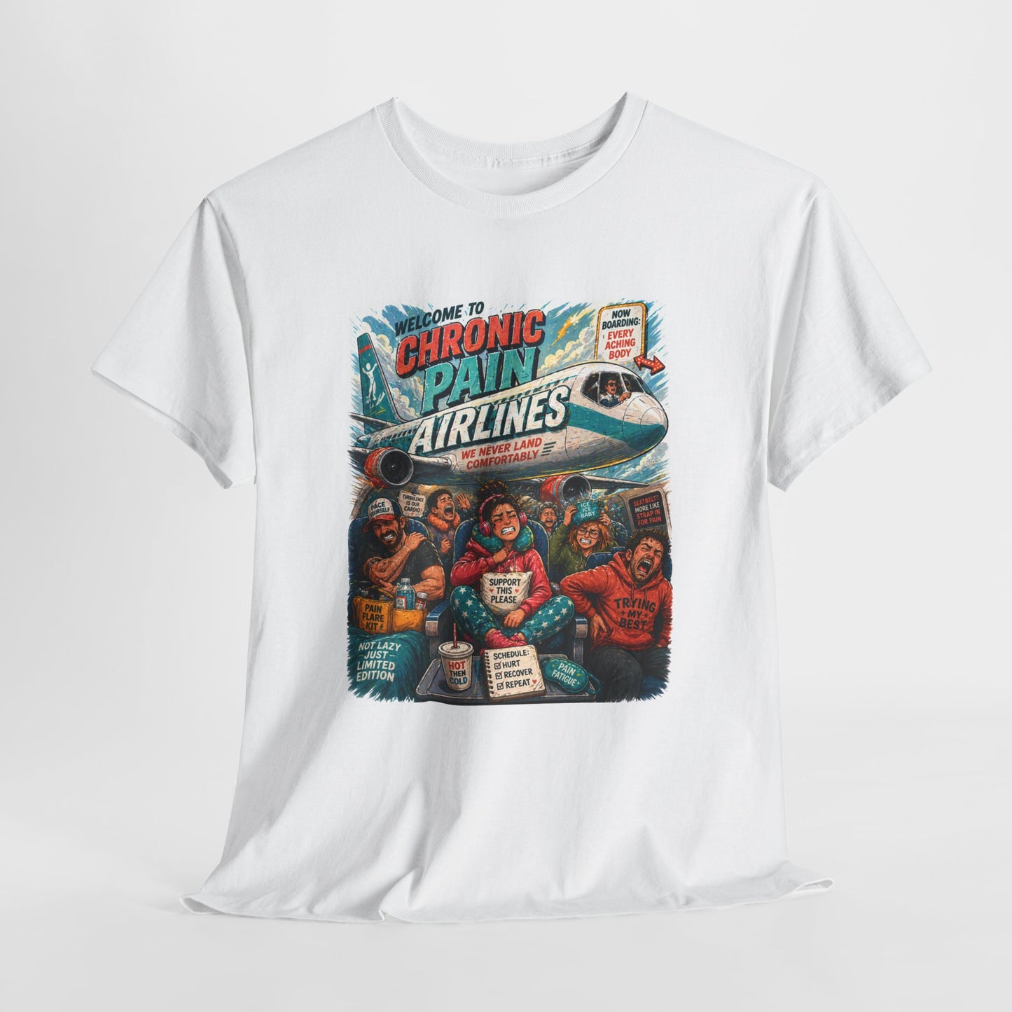 Chronic Pain Airlines Graphic Tee — Supportive Awareness Travel Vibe