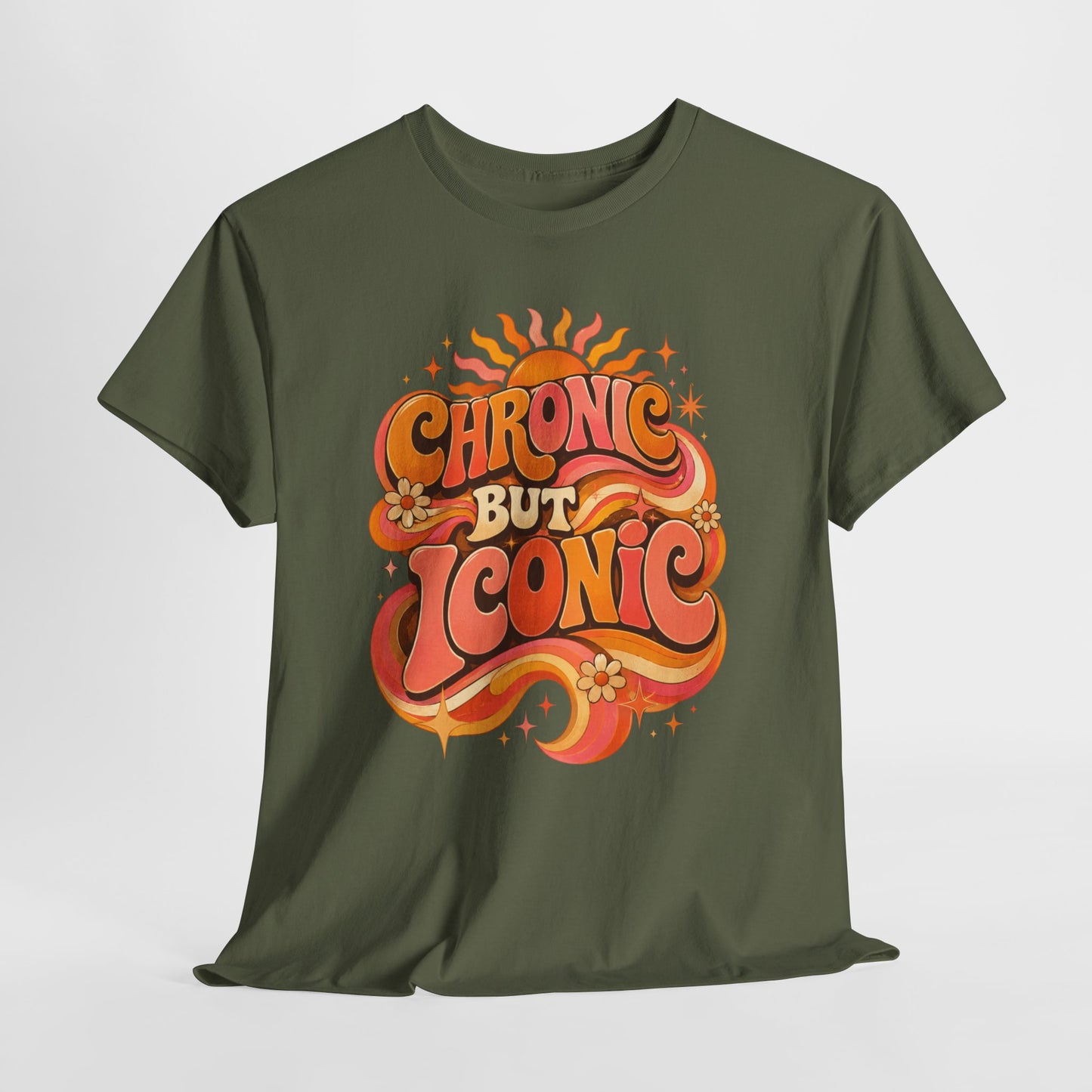 Chronic But Iconic T-Shirt — Retro 70s Sunflower Graphic Tee for Chronic Illness Awareness