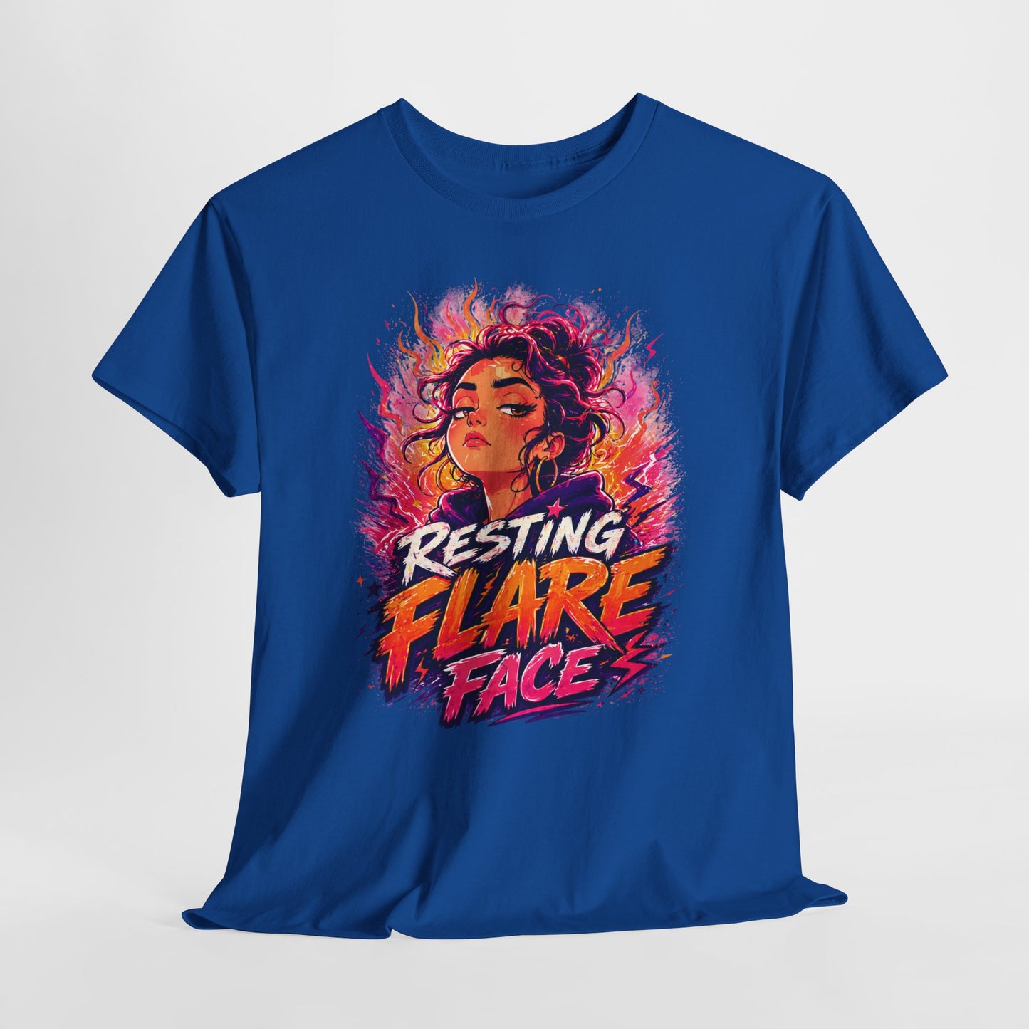 Resting Flare Face T-Shirt — Bold Fiery Graphic Tee for Women & Teens