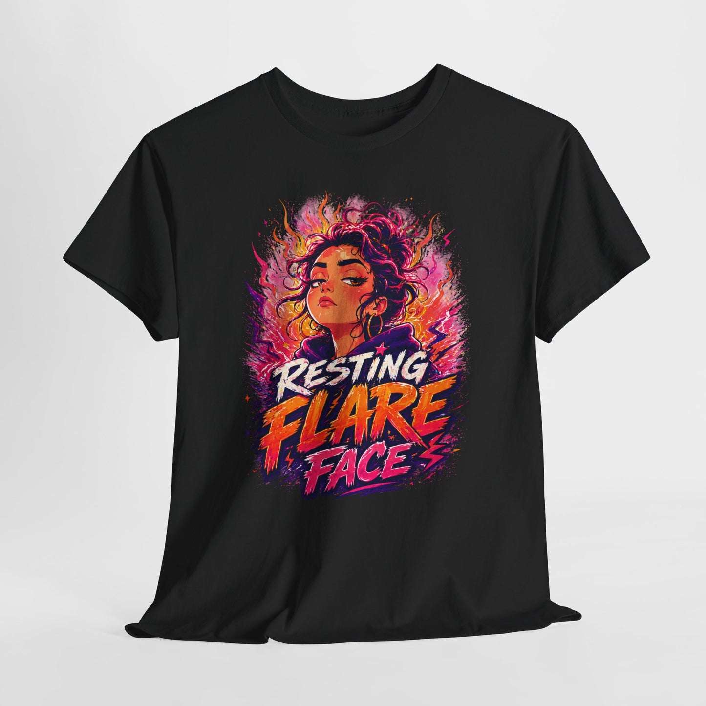 Resting Flare Face T-Shirt — Bold Fiery Graphic Tee for Women & Teens