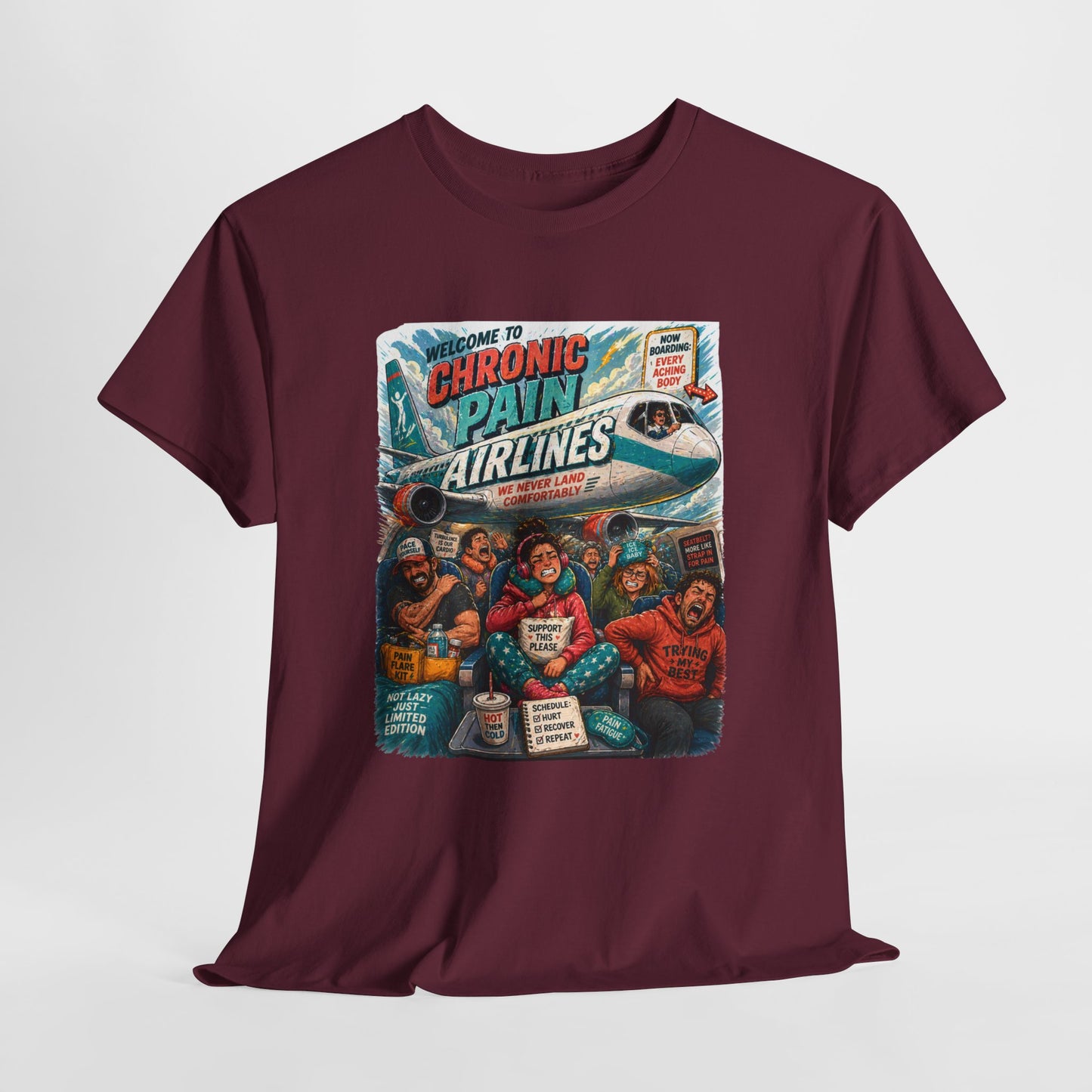 Chronic Pain Airlines Graphic Tee — Supportive Awareness Travel Vibe