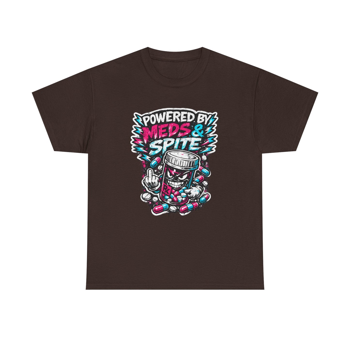 Powered By Meds & Spite T-Shirt — Funny Grunge Medication Graphic Tee