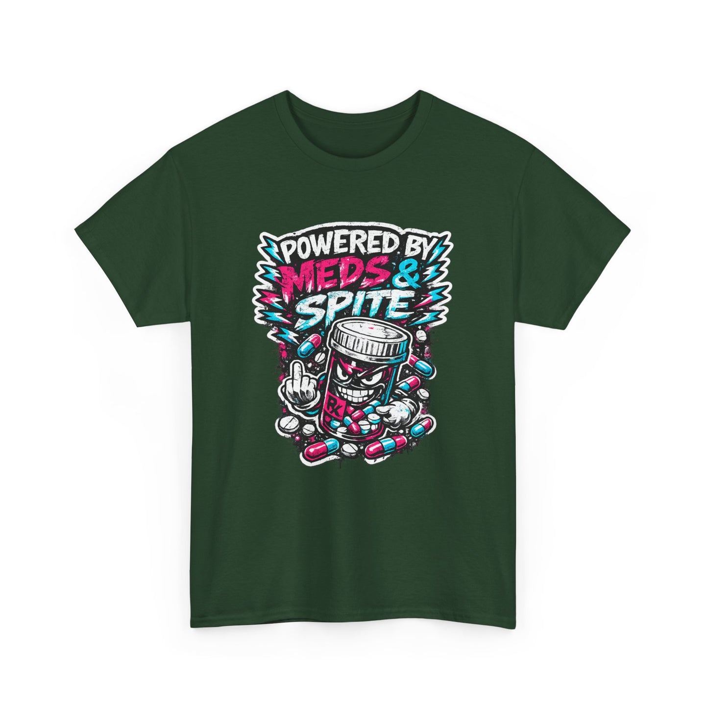 Powered By Meds & Spite T-Shirt — Funny Grunge Medication Graphic Tee