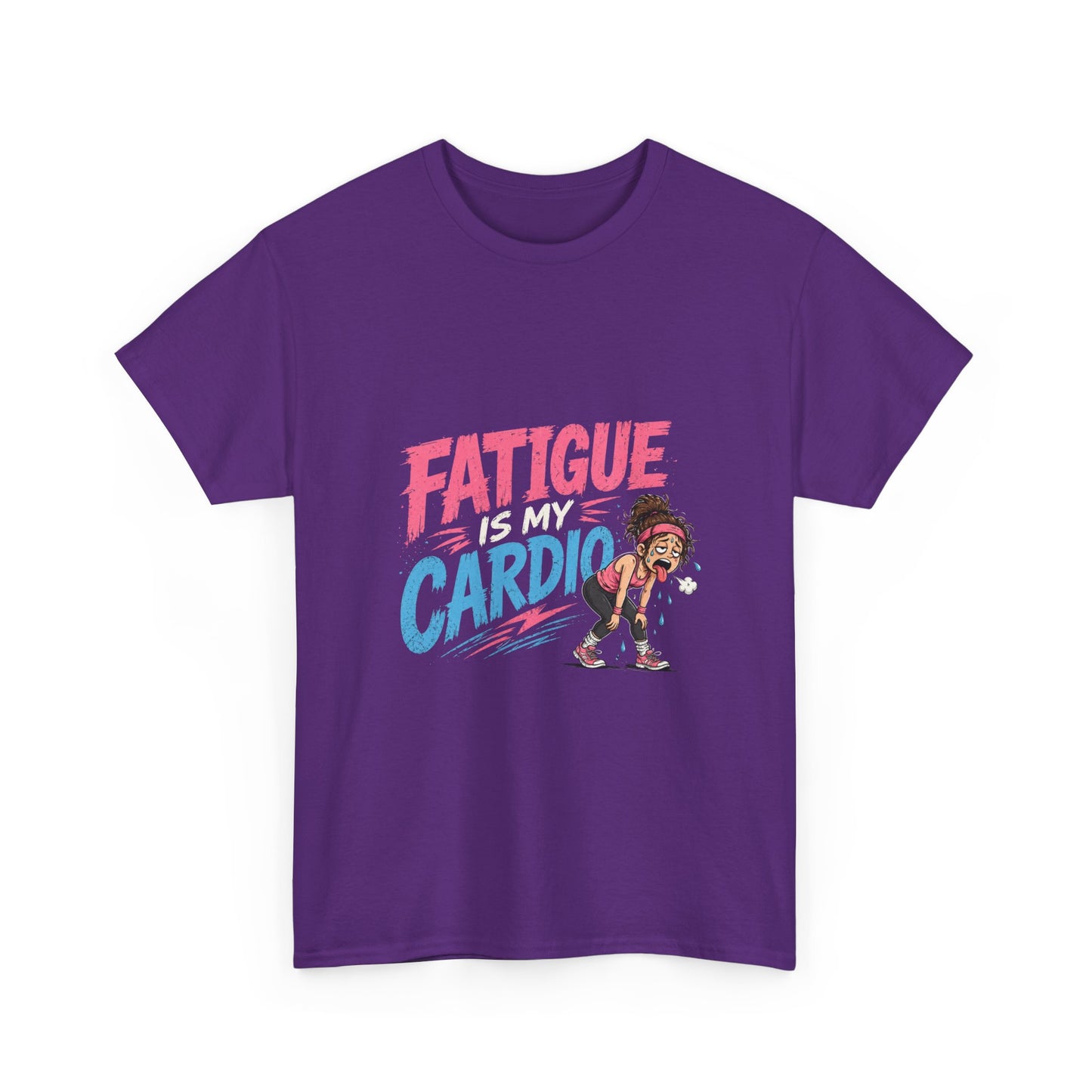 Fatigue Is My Cardio Tee — Funny Workout Tired Gym T‑Shirt with Exhausted Athlete Design