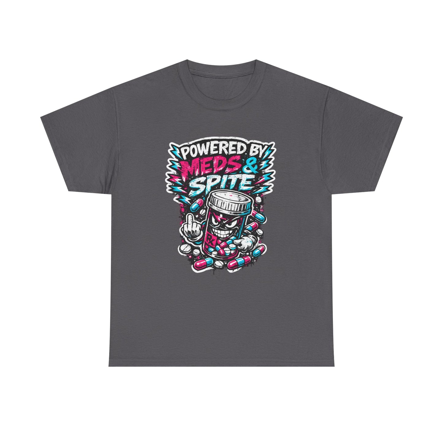 Powered By Meds & Spite T-Shirt — Funny Grunge Medication Graphic Tee