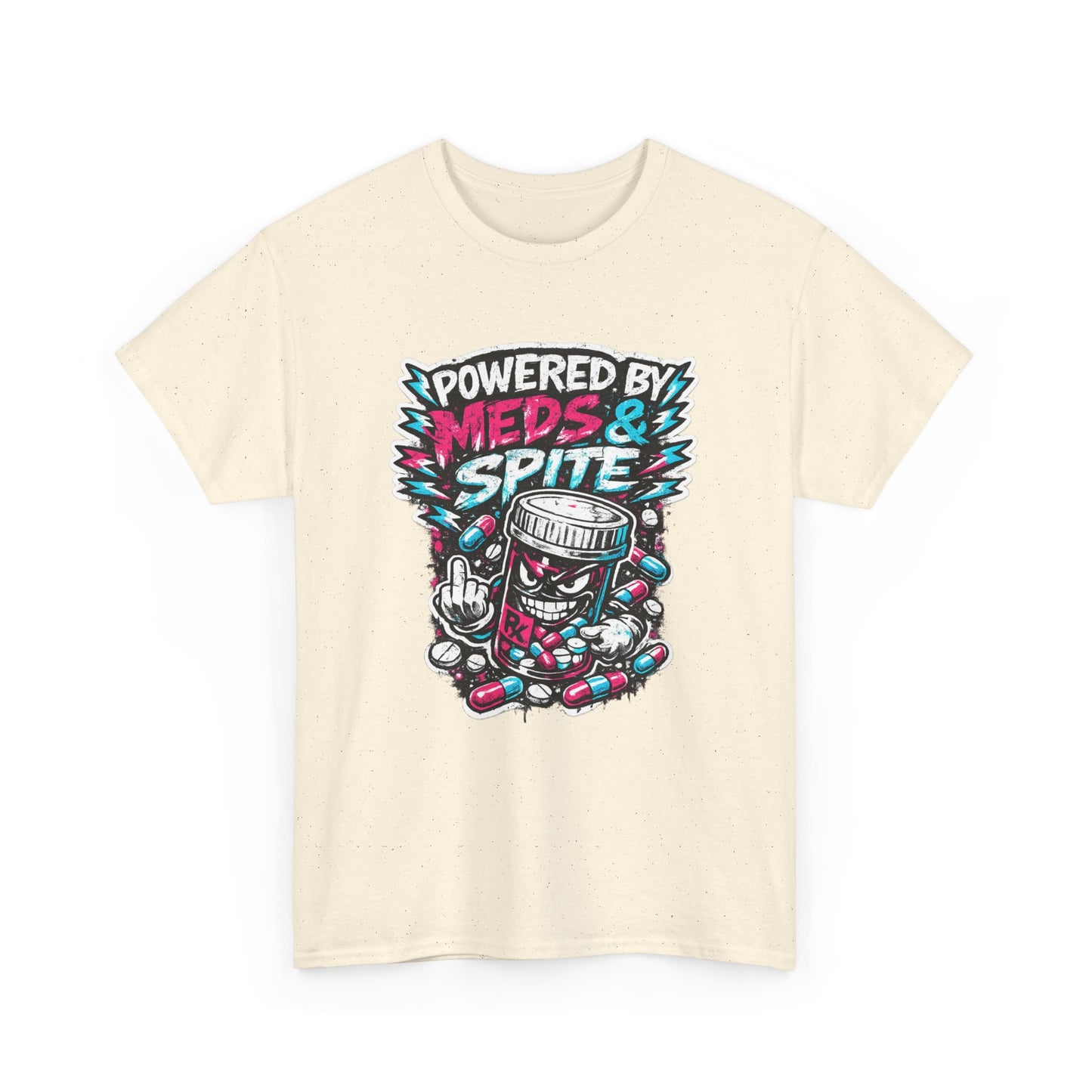 Powered By Meds & Spite T-Shirt — Funny Grunge Medication Graphic Tee