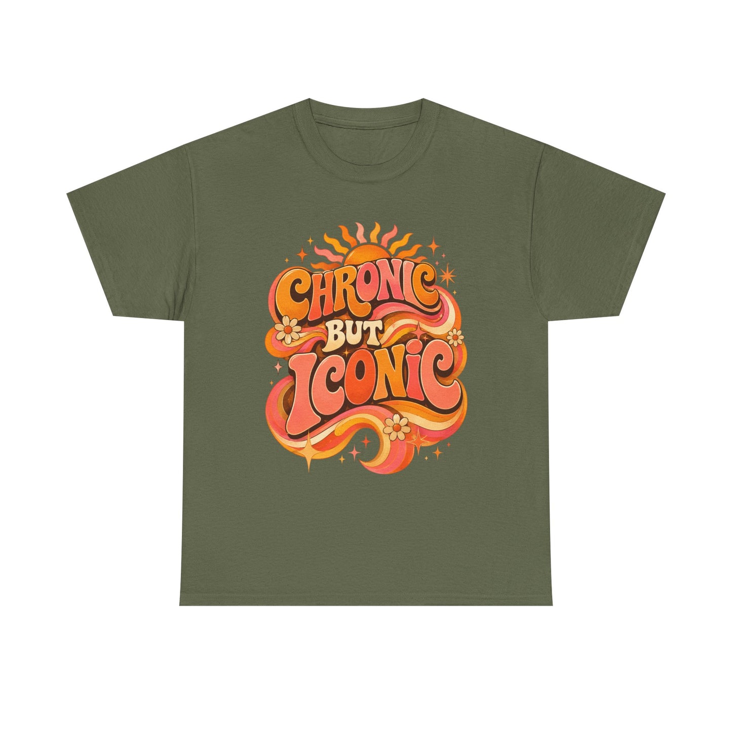 Chronic But Iconic T-Shirt — Retro 70s Sunflower Graphic Tee for Chronic Illness Awareness