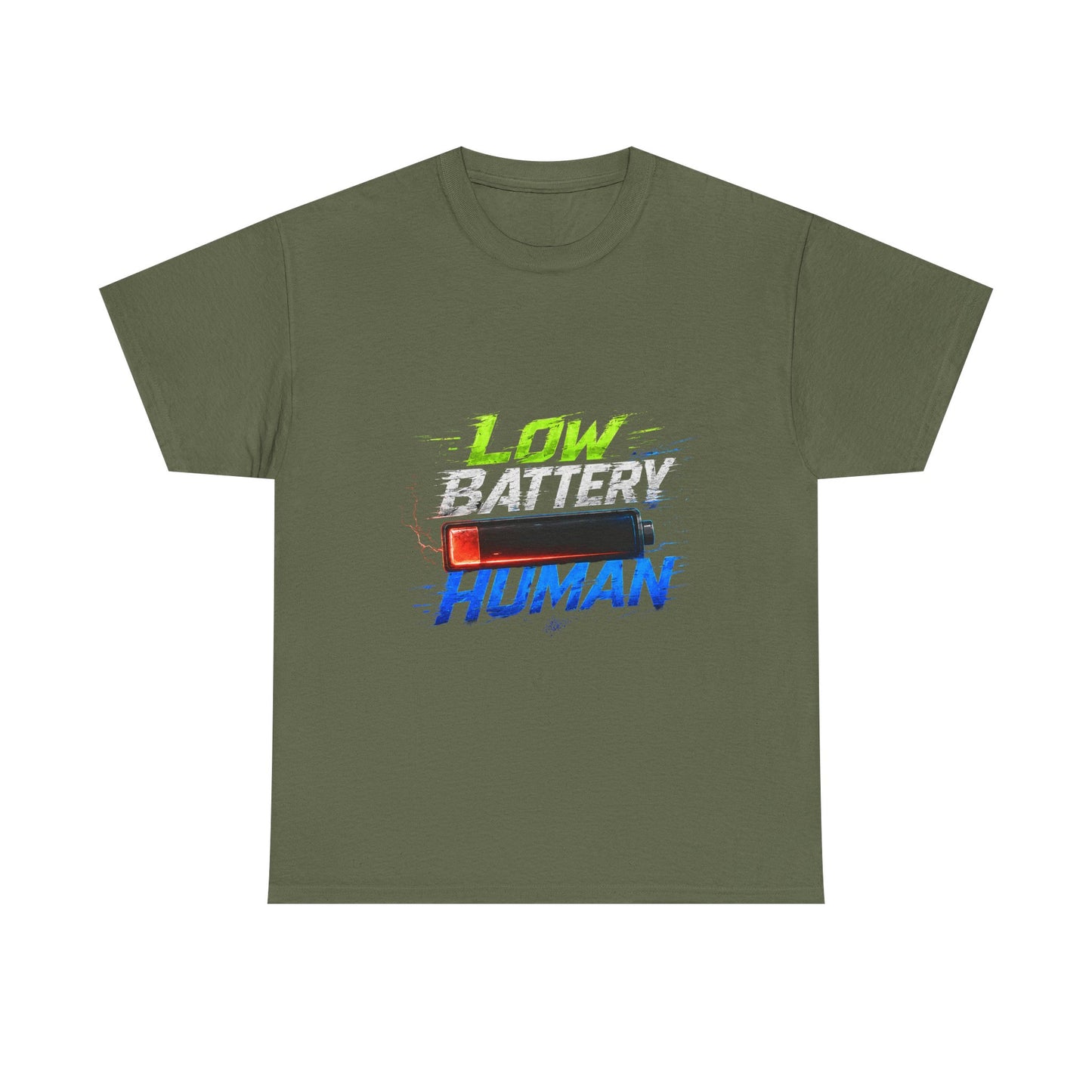 Low Battery Human T-Shirt – Funny Exhausted Gamer/Office Tee