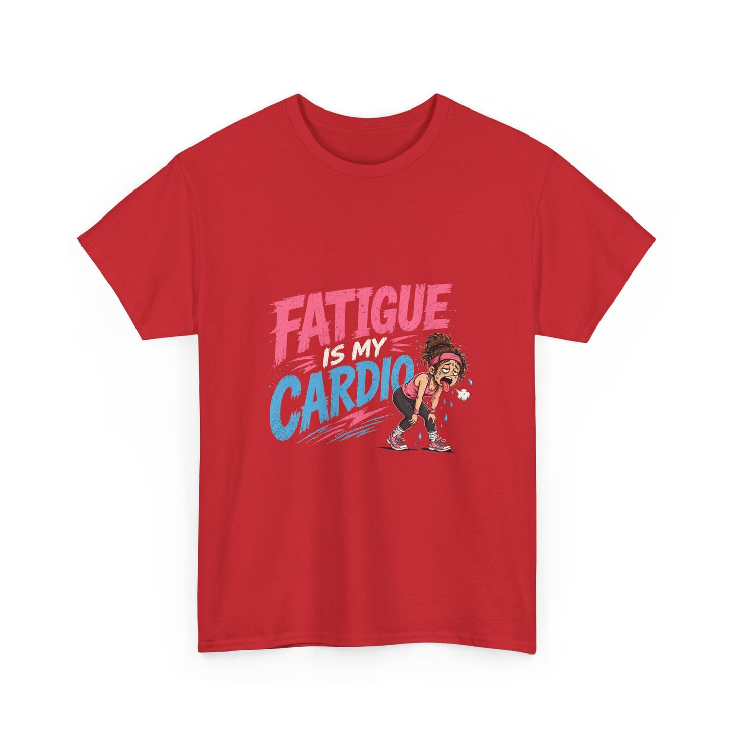 Fatigue Is My Cardio Tee — Funny Workout Tired Gym T‑Shirt with Exhausted Athlete Design