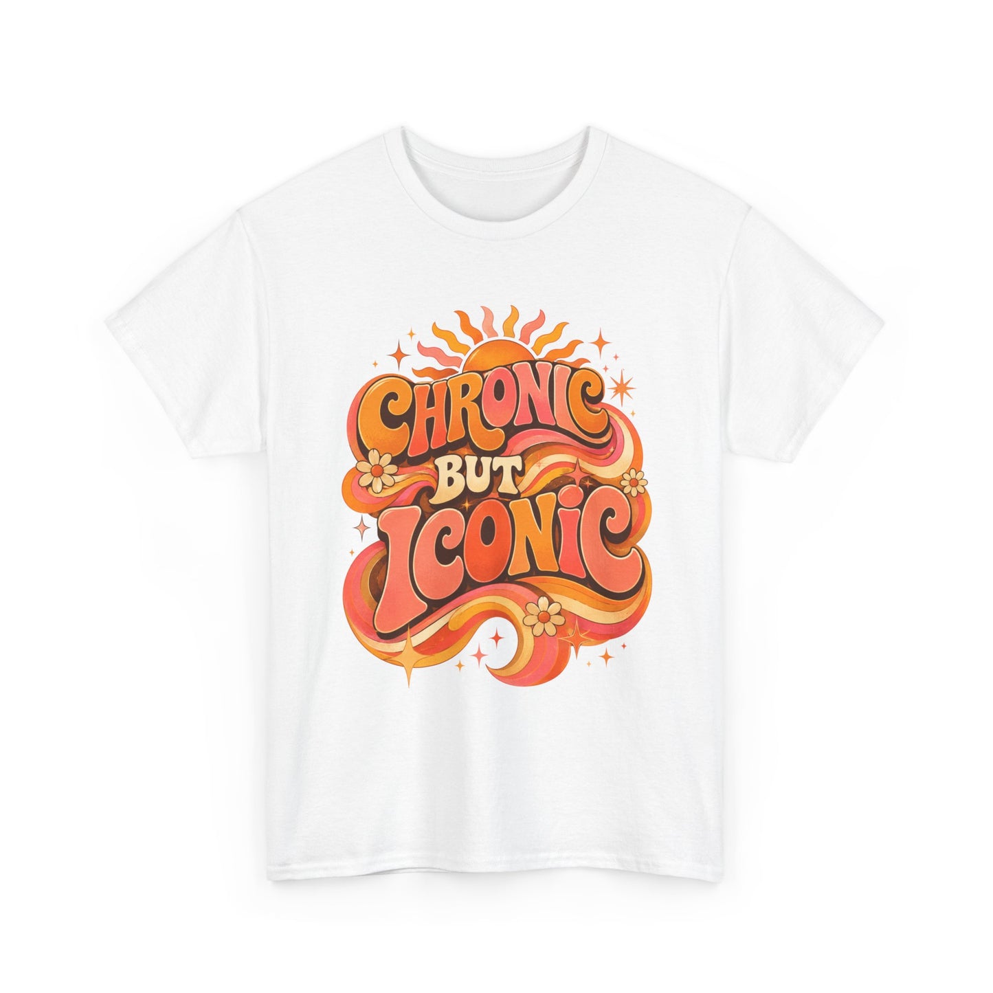 Chronic But Iconic T-Shirt — Retro 70s Sunflower Graphic Tee for Chronic Illness Awareness