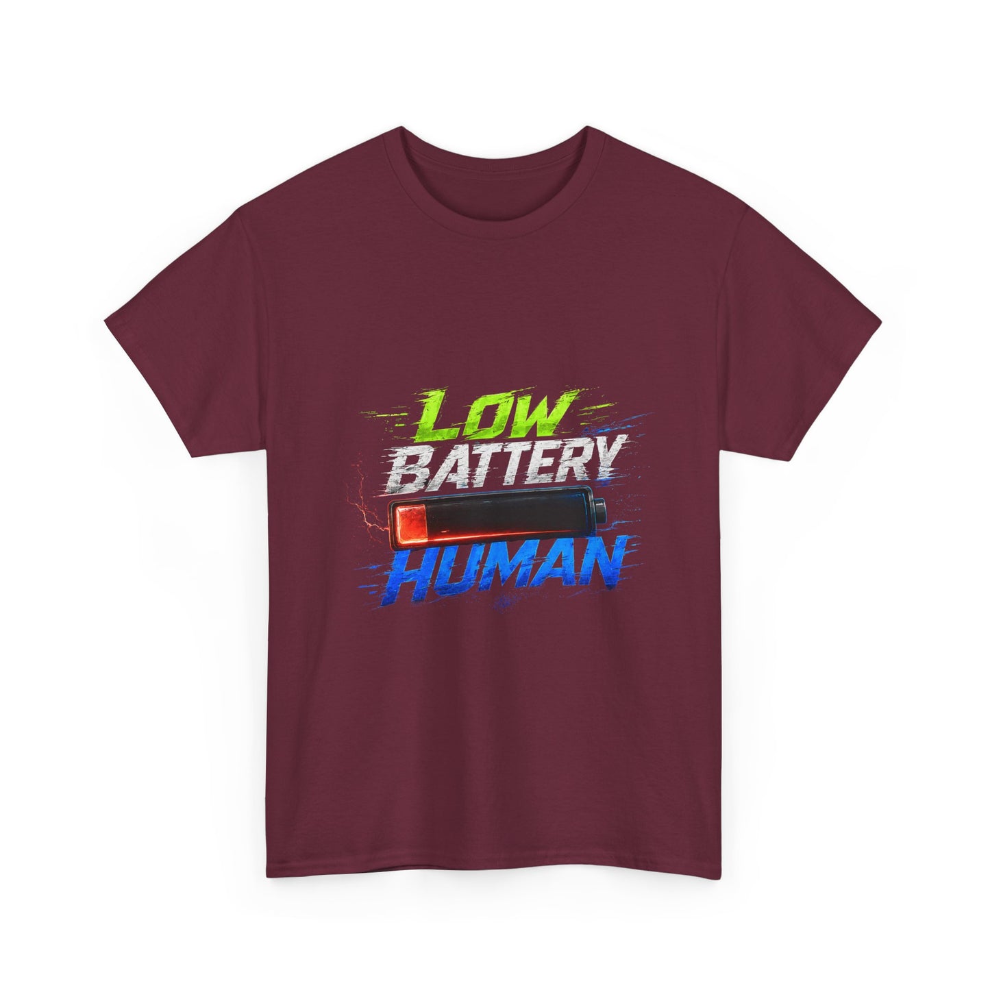 Low Battery Human T-Shirt – Funny Exhausted Gamer/Office Tee