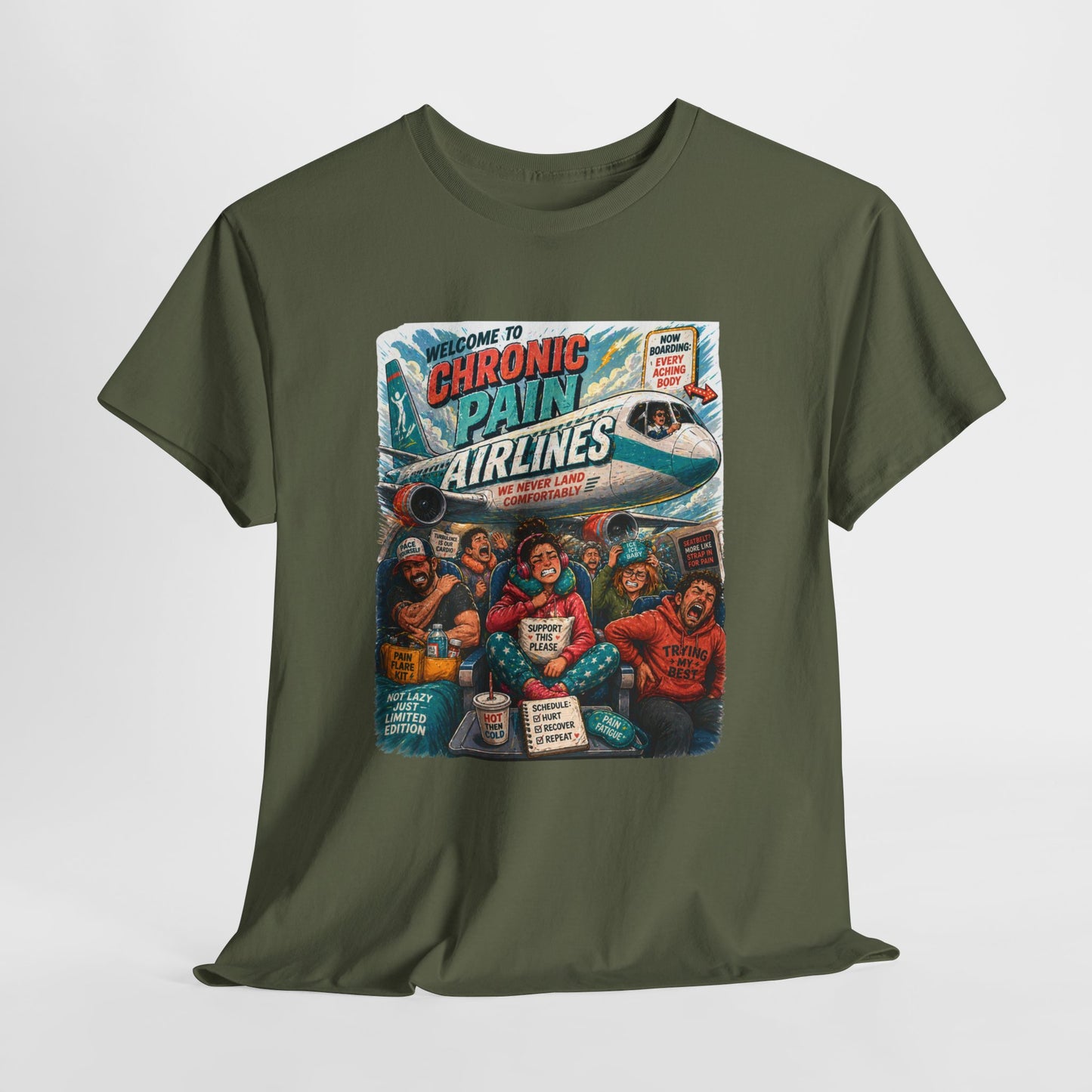 Chronic Pain Airlines Graphic Tee — Supportive Awareness Travel Vibe