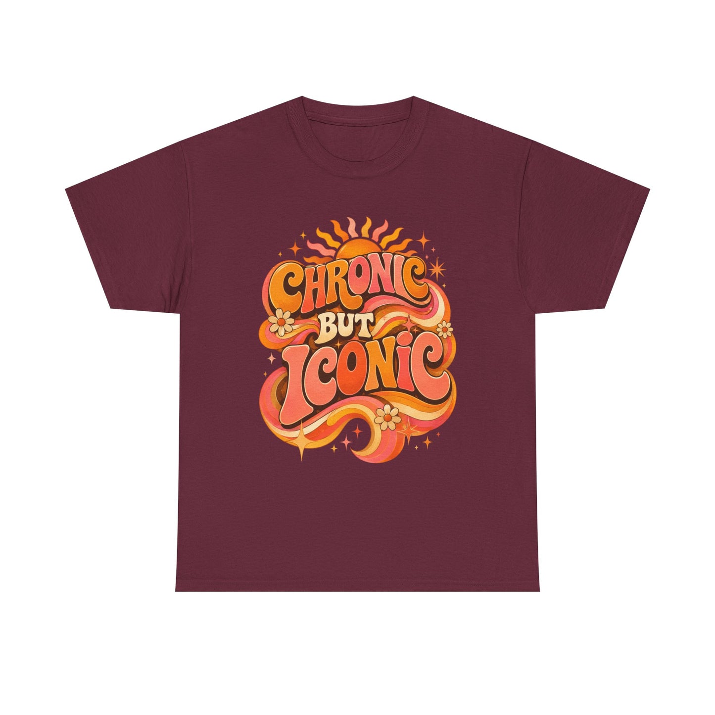 Chronic But Iconic T-Shirt — Retro 70s Sunflower Graphic Tee for Chronic Illness Awareness