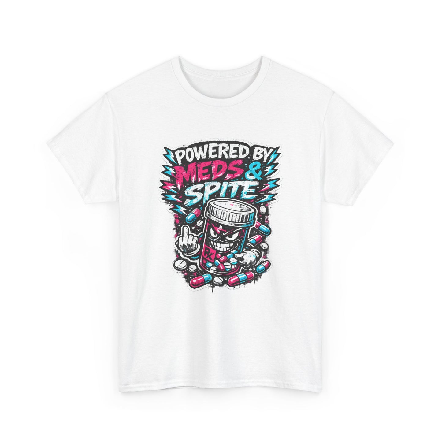 Powered By Meds & Spite T-Shirt — Funny Grunge Medication Graphic Tee