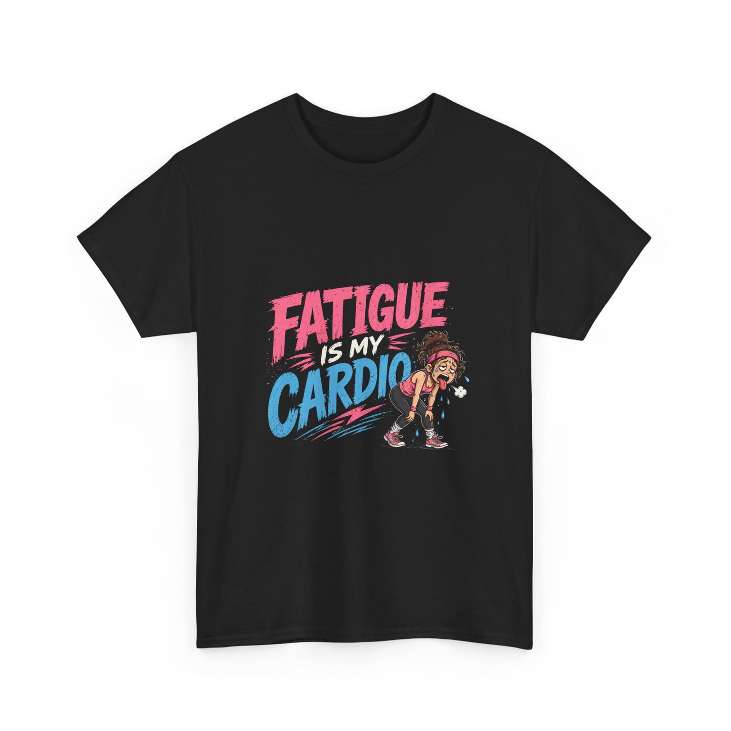 Fatigue Is My Cardio Tee — Funny Workout Tired Gym T‑Shirt with Exhausted Athlete Design