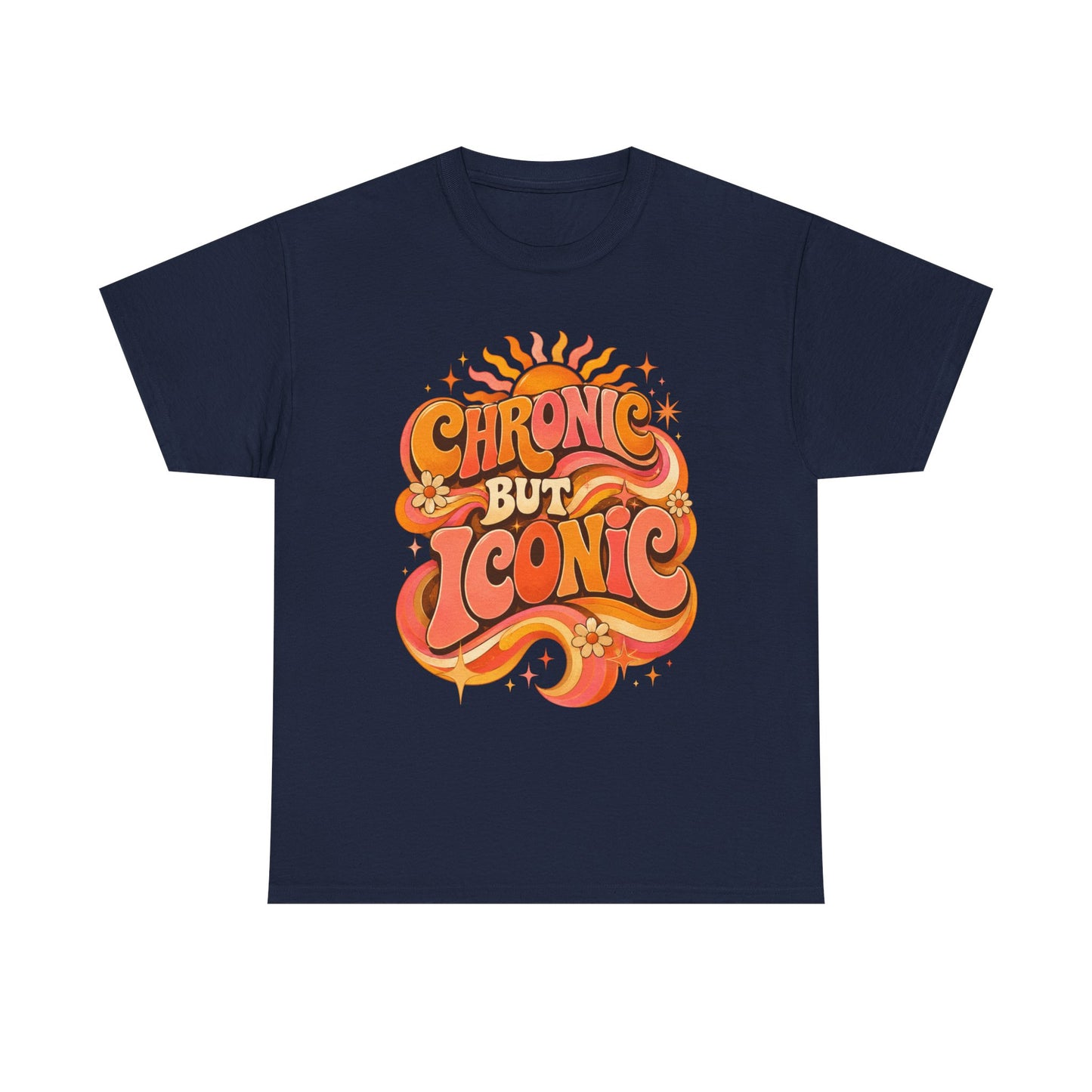 Chronic But Iconic T-Shirt — Retro 70s Sunflower Graphic Tee for Chronic Illness Awareness