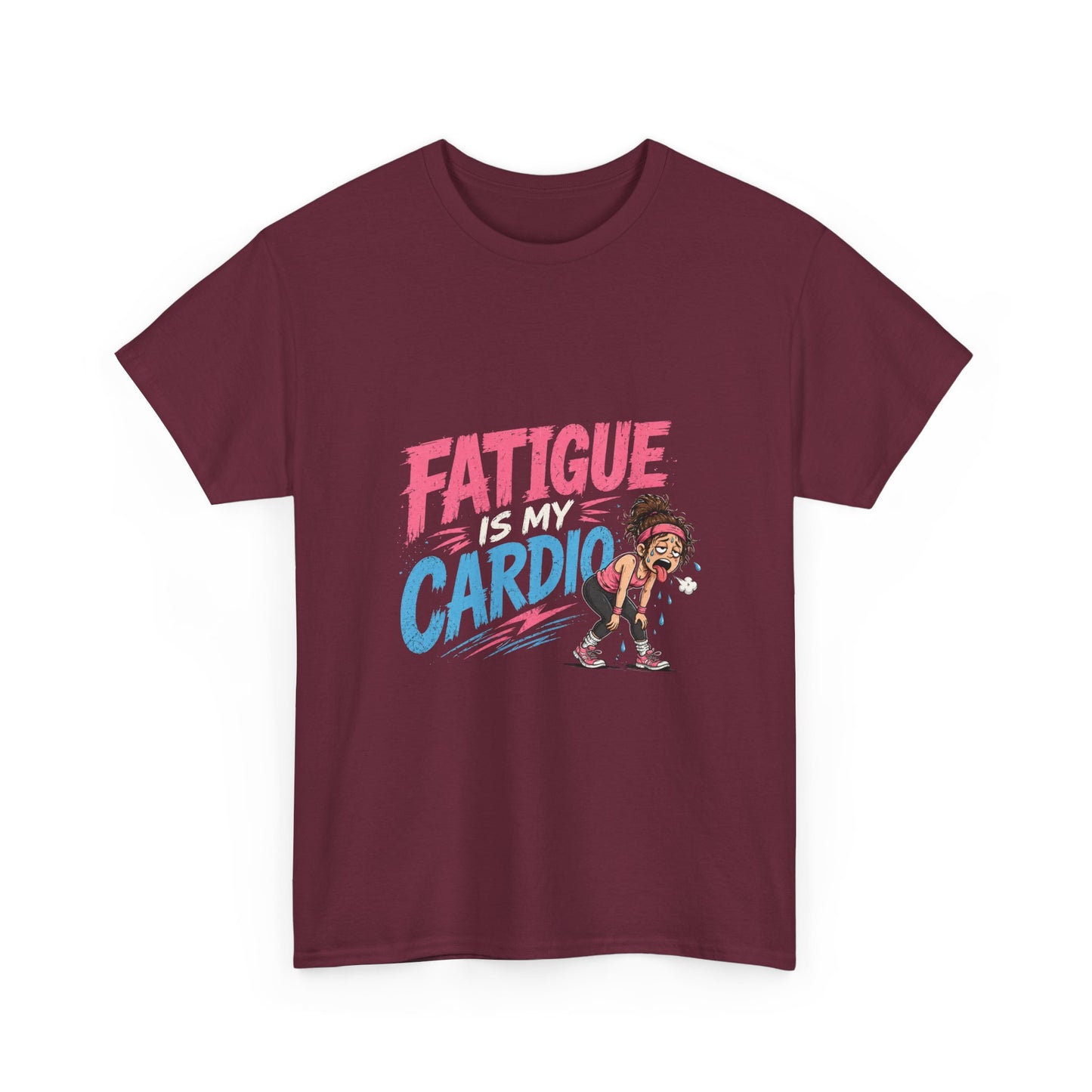 Fatigue Is My Cardio Tee — Funny Workout Tired Gym T‑Shirt with Exhausted Athlete Design